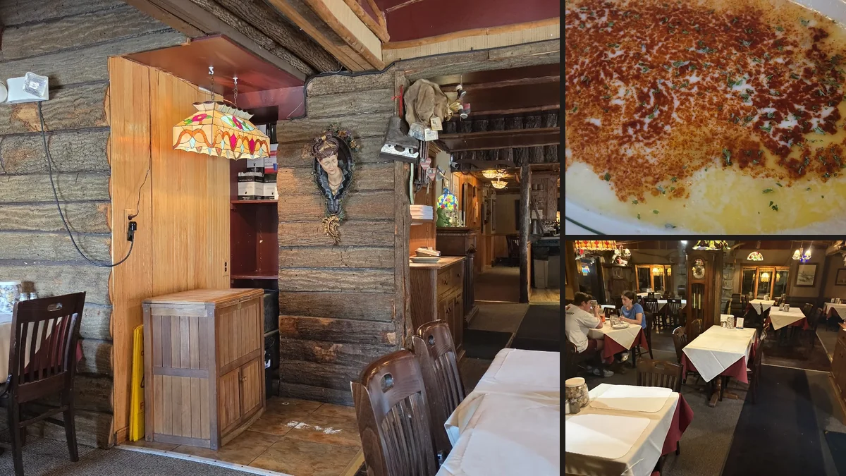 Kitschy seafood bar with shellfish platters.
