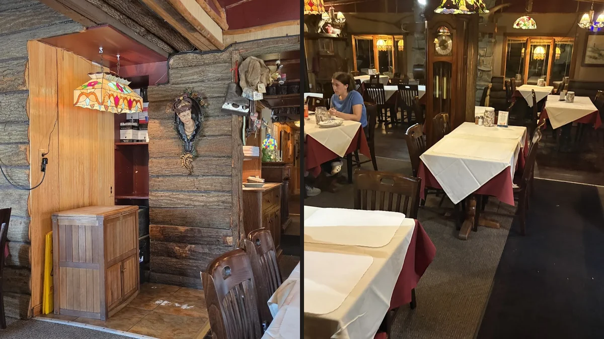 Kitschy seafood bar with shellfish platters.