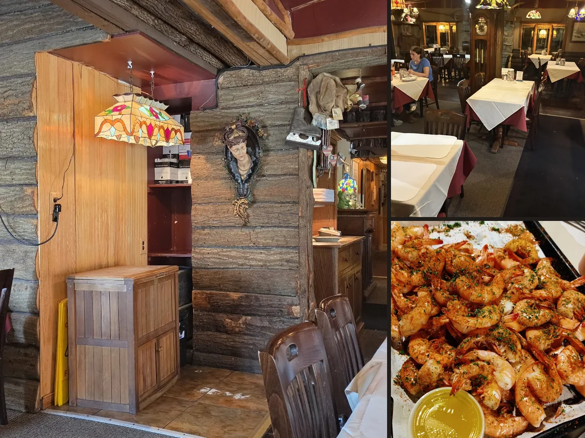 Kitschy seafood bar with shellfish platters.